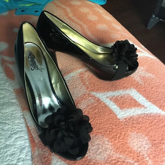 Carlos Santana Platform Embellished Peep Toe Pumps Black Size 8.5M - Picture 2 of 5